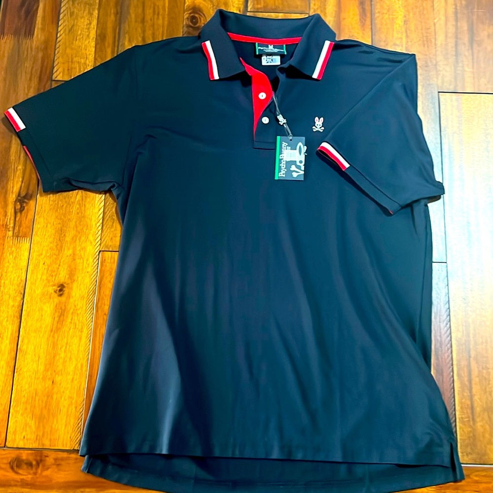Psycho Bunny NWT Men’s polo shirt size 8 UK Navy with red/white accents.